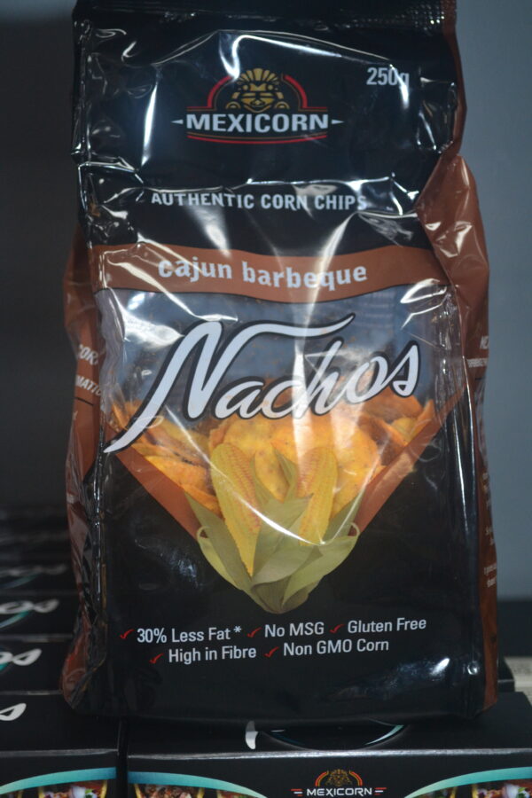 Mexicorn Cajun BBQ Nachos, 250g pack, crispy nachos, Cajun BBQ flavour, bold snack, smoky seasoning, party snack, movie night treat, premium quality,