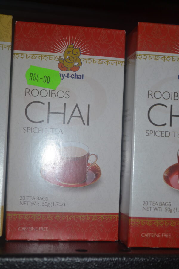 Delight in the rich, aromatic "My-t-chai" Red Rooibos Chai Tea. This 340g blend combines red rooibos with traditional chai spices for a caffeine-free, soothing experience. Perfect for any time of day, sourced from the sun-drenched regions of South Africa.
